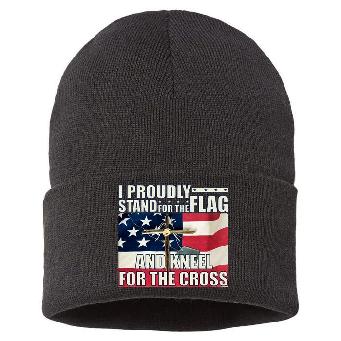 Proudly Stand For The Flag And Kneel For The Cross Sustainable Knit Beanie