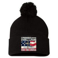 Proudly Stand For The Flag And Kneel For The Cross Pom Pom 12in Knit Beanie