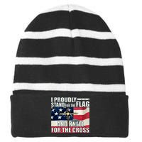 Proudly Stand For The Flag And Kneel For The Cross Striped Beanie with Solid Band