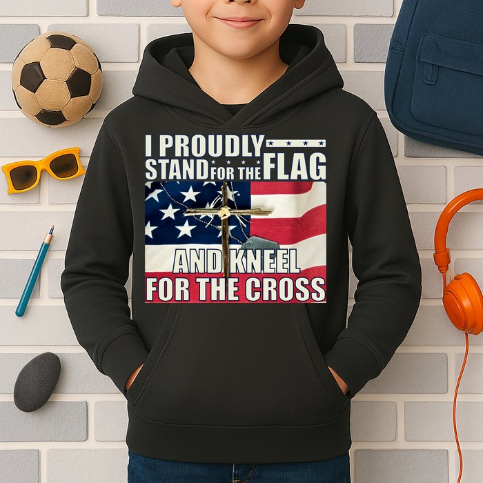 Proudly Stand For The Flag And Kneel For The Cross Kids Hoodie