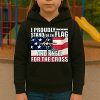 Proudly Stand For The Flag And Kneel For The Cross Kids Hoodie