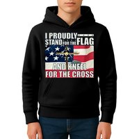 Proudly Stand For The Flag And Kneel For The Cross Kids Hoodie