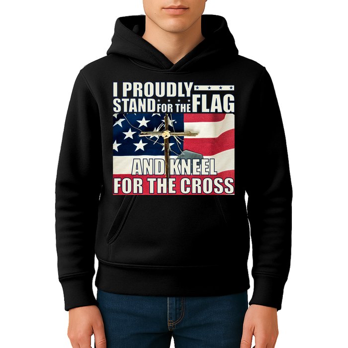 Proudly Stand For The Flag And Kneel For The Cross Kids Hoodie
