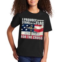 Proudly Stand For The Flag And Kneel For The Cross Kids T-Shirt