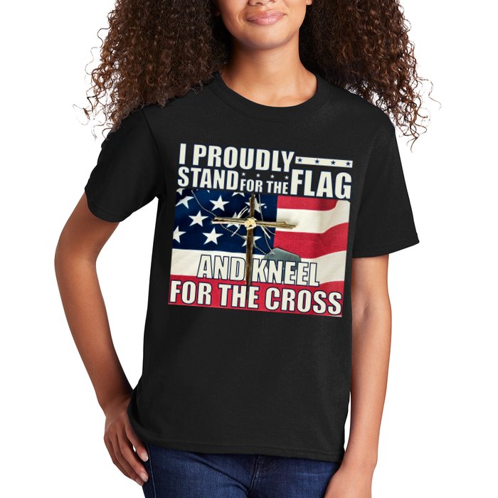 Proudly Stand For The Flag And Kneel For The Cross Kids T-Shirt