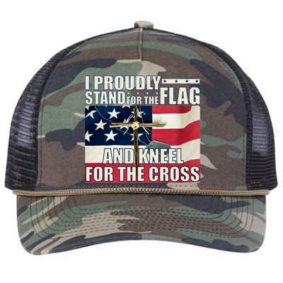 Proudly Stand For The Flag And Kneel For The Cross Retro Rope Trucker Hat Cap