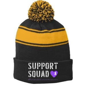 Purple Ribbon Pancreatic Cancer Awareness Stripe Pom Pom Beanie