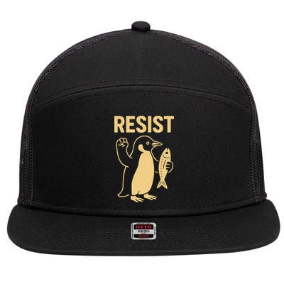 Penguin Resist Penguins Protest Against Tariffs Gift 7 Panel Mesh Trucker Snapback Hat