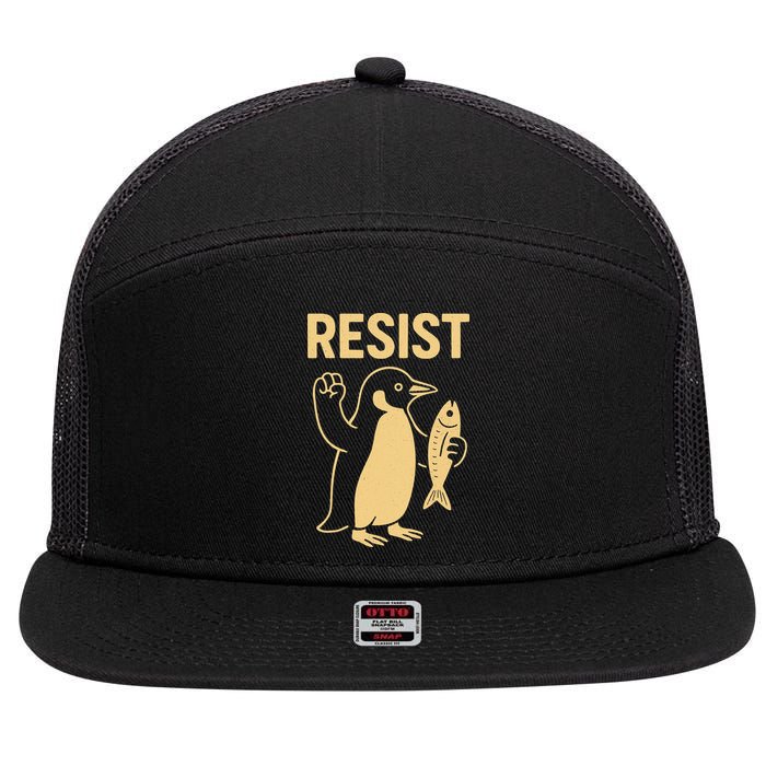 Penguin Resist Penguins Protest Against Tariffs Gift 7 Panel Mesh Trucker Snapback Hat