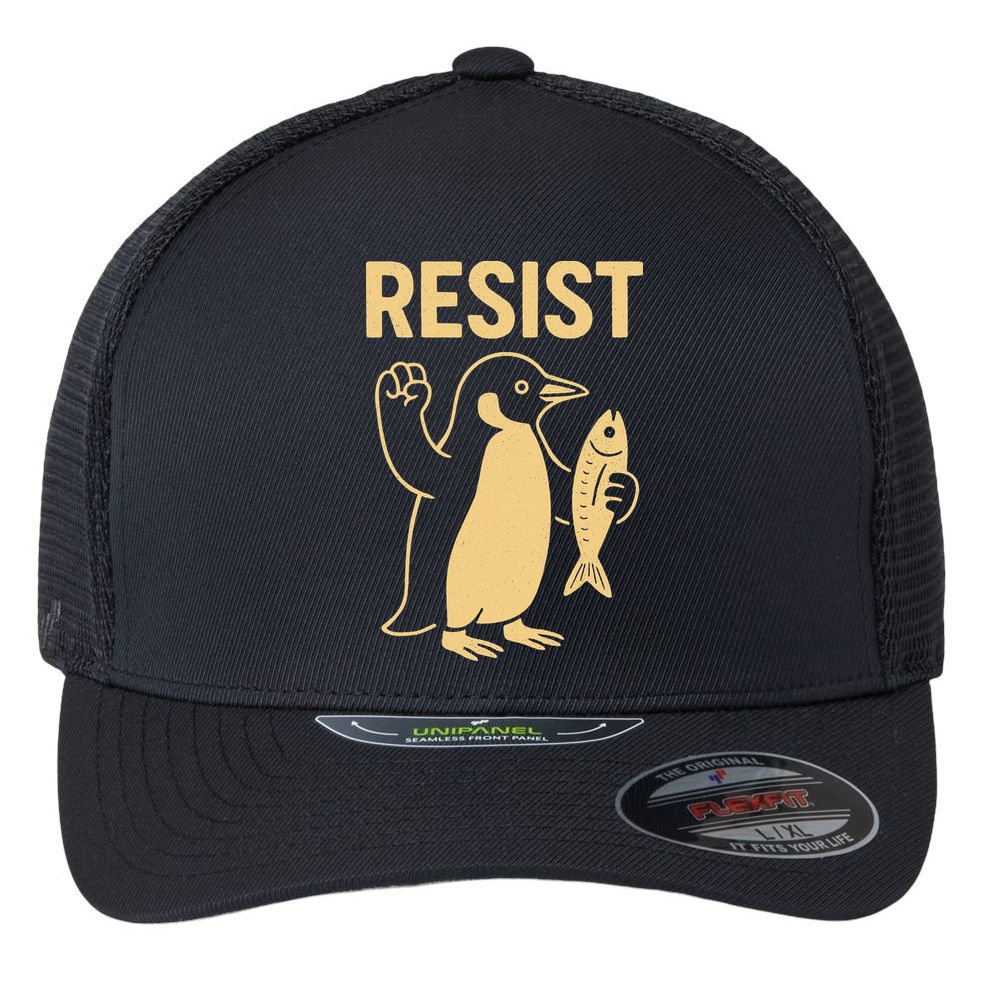 Penguin Resist Penguins Protest Against Tariffs Gift Flexfit Unipanel Trucker Cap