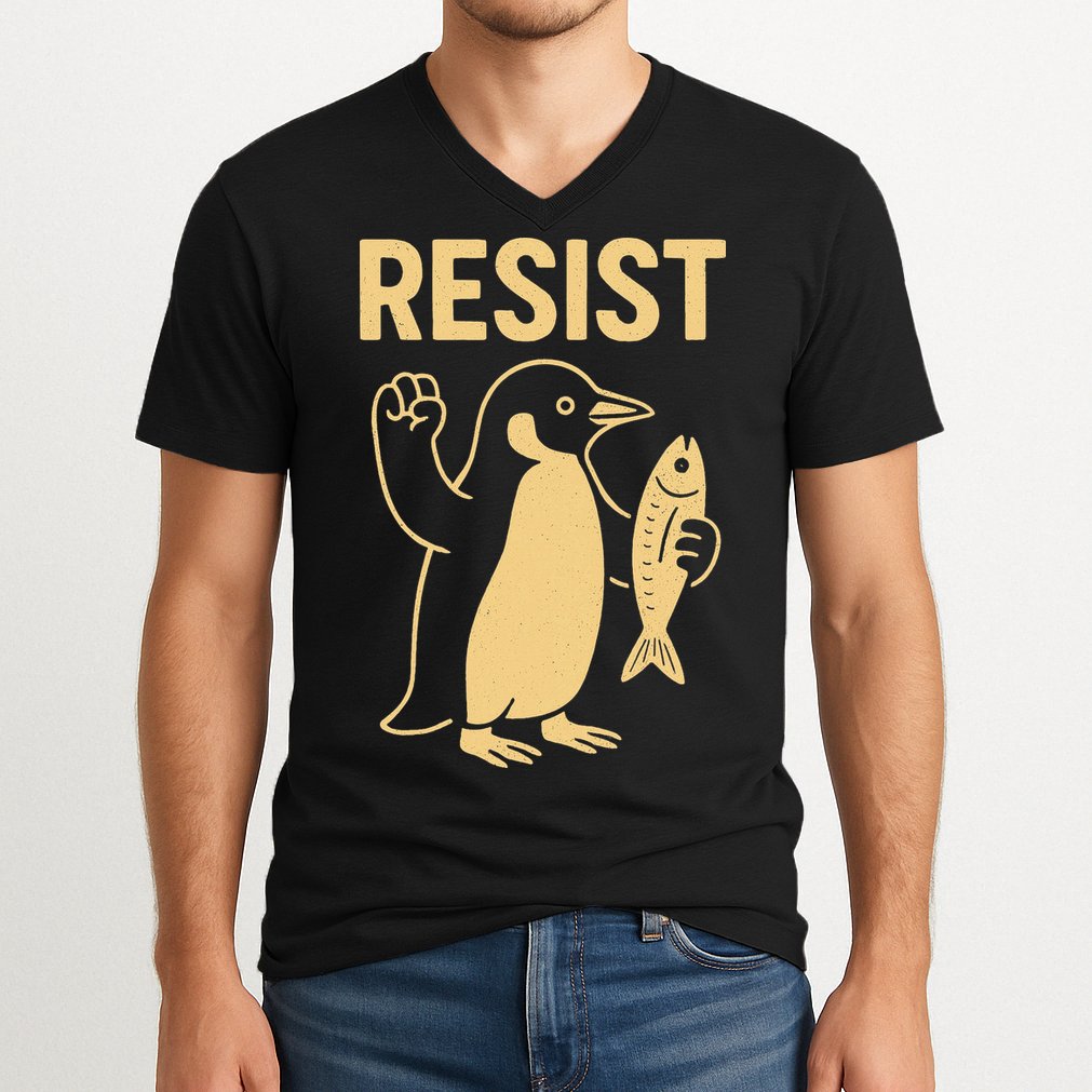 Penguin Resist Penguins Protest Against Tariffs Gift V-Neck T-Shirt