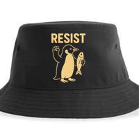 Penguin Resist Penguins Protest Against Tariffs Gift Sustainable Bucket Hat