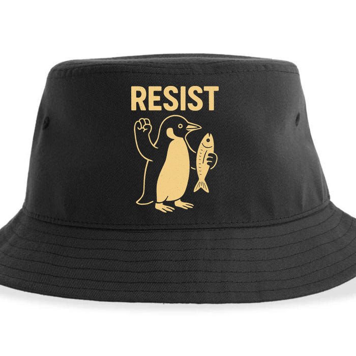 Penguin Resist Penguins Protest Against Tariffs Gift Sustainable Bucket Hat