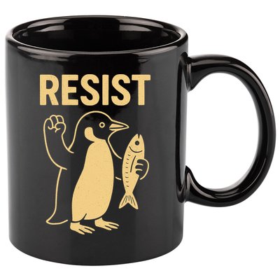 Penguin Resist Penguins Protest Against Tariffs Gift 11oz C Handle Ceramic Mug