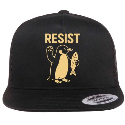 Penguin Resist Penguins Protest Against Tariffs Gift Flat Bill Trucker Hat