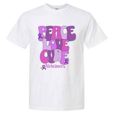 Purple Ribbon Peace Love Cure Alzheimer's Awareness Garment-Dyed Heavyweight T-Shirt