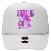 Purple Ribbon Peace Love Cure Alzheimer's Awareness High Crown Mesh Back Trucker Hat