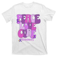 Purple Ribbon Peace Love Cure Alzheimer's Awareness T-Shirt