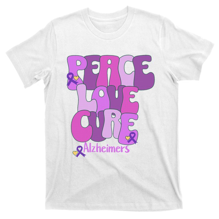 Purple Ribbon Peace Love Cure Alzheimer's Awareness T-Shirt