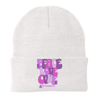 Purple Ribbon Peace Love Cure Alzheimer's Awareness Knit Cap Winter Beanie