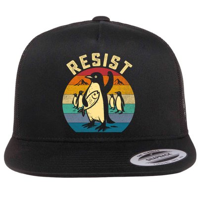  Penguin Resist Penguins Protest Against Tariffs Retro Flat Bill Trucker Hat