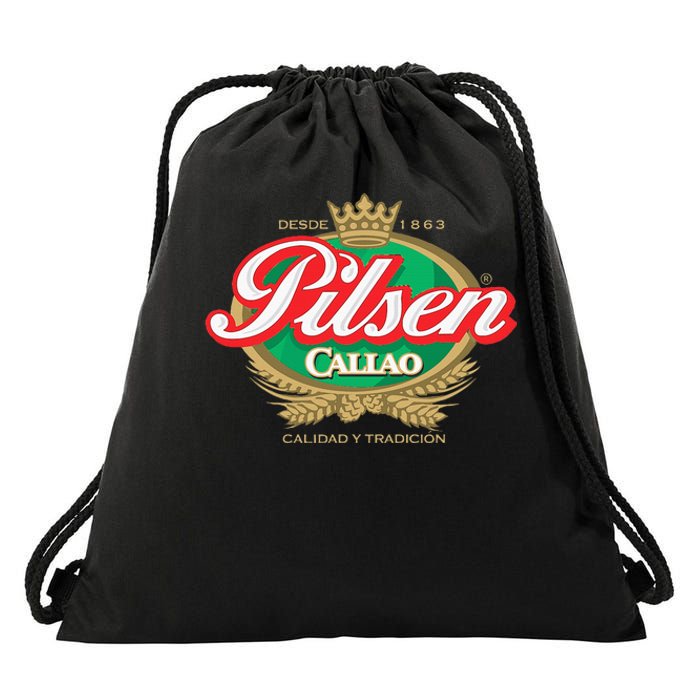 Peruvian Restaurant Pilsen Callao Beer Marca Peru Soccer Drawstring Bag