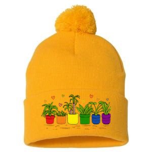 Pride Rainbow Plant Life Lgbtq Ally Design Pom Pom 12in Knit Beanie