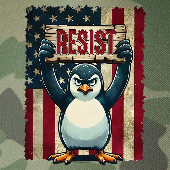 Penguin Resist Penguins Protest Against Tariffs Legacy Tie Dye Trucker Hat