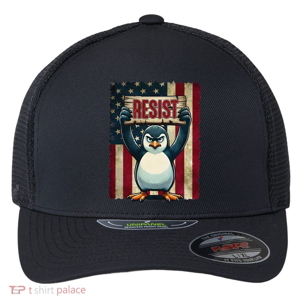 Penguin Resist Penguins Protest Against Tariffs Flexfit Unipanel Trucker Cap