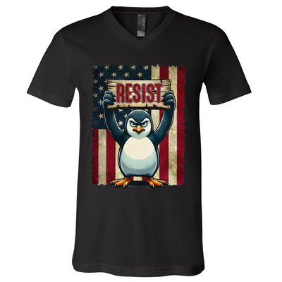Penguin Resist Penguins Protest Against Tariffs V-Neck T-Shirt