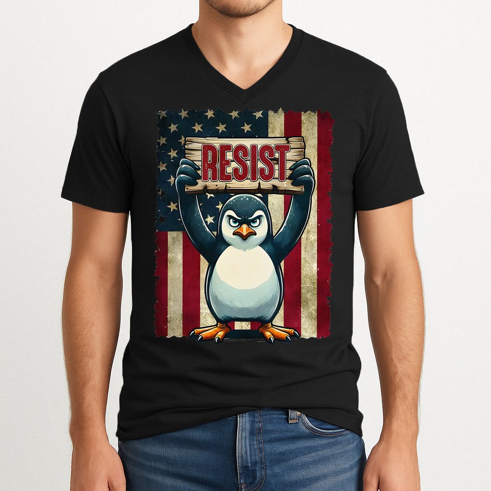 Penguin Resist Penguins Protest Against Tariffs V-Neck T-Shirt