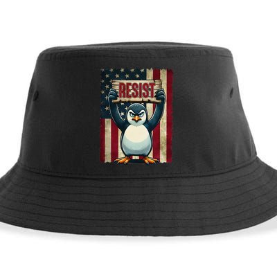Penguin Resist Penguins Protest Against Tariffs Sustainable Bucket Hat
