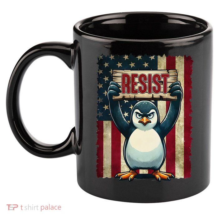 Penguin Resist Penguins Protest Against Tariffs 11oz C Handle Ceramic Mug