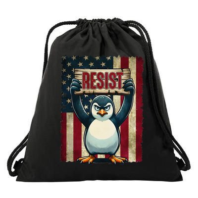 Penguin Resist Penguins Protest Against Tariffs Drawstring Bag