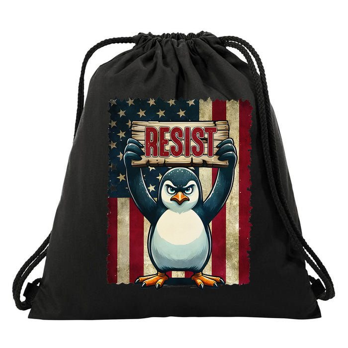 Penguin Resist Penguins Protest Against Tariffs Drawstring Bag
