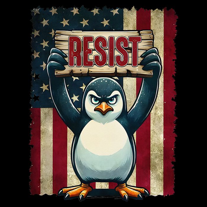Penguin Resist Penguins Protest Against Tariffs Drawstring Bag