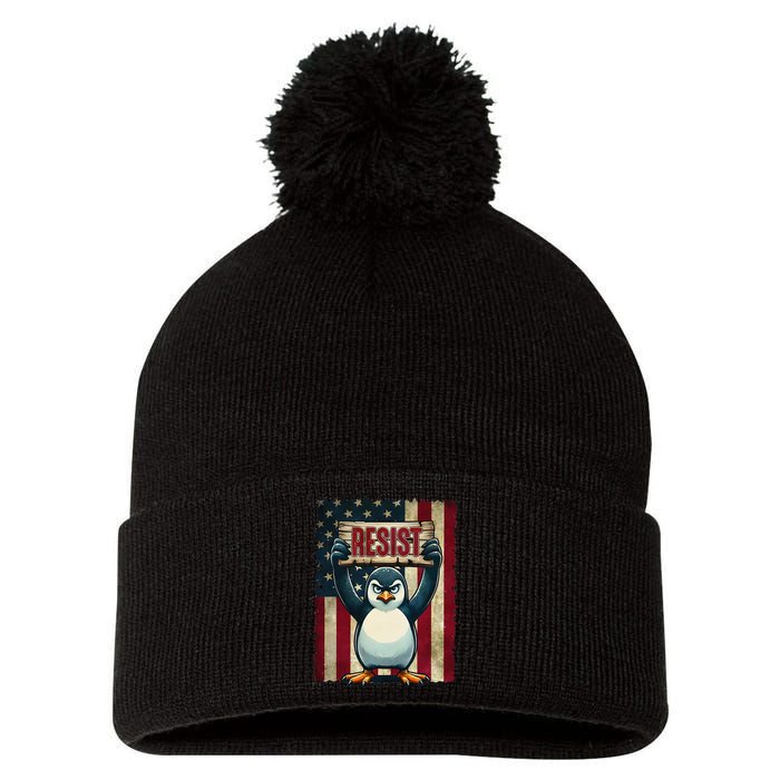 Penguin Resist Penguins Protest Against Tariffs Pom Pom 12in Knit Beanie