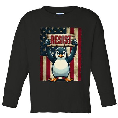 Penguin Resist Penguins Protest Against Tariffs Toddler Long Sleeve Shirt