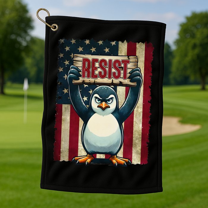 Penguin Resist Penguins Protest Against Tariffs Golf Towel