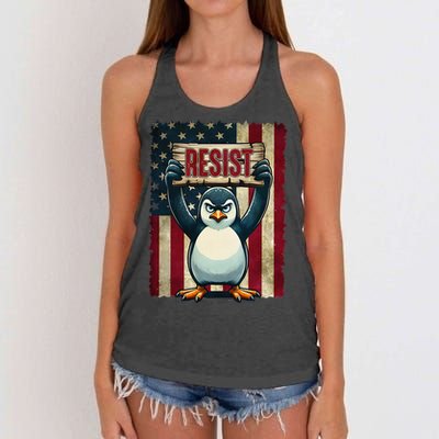 Penguin Resist Penguins Protest Against Tariffs Women's Knotted Racerback Tank
