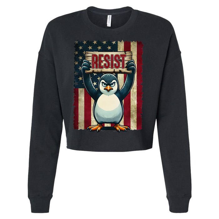 Penguin Resist Penguins Protest Against Tariffs Cropped Pullover Crew