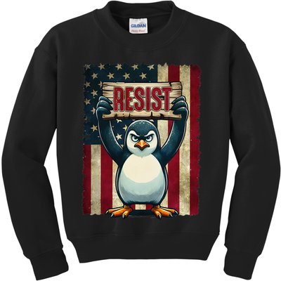 Penguin Resist Penguins Protest Against Tariffs Kids Sweatshirt