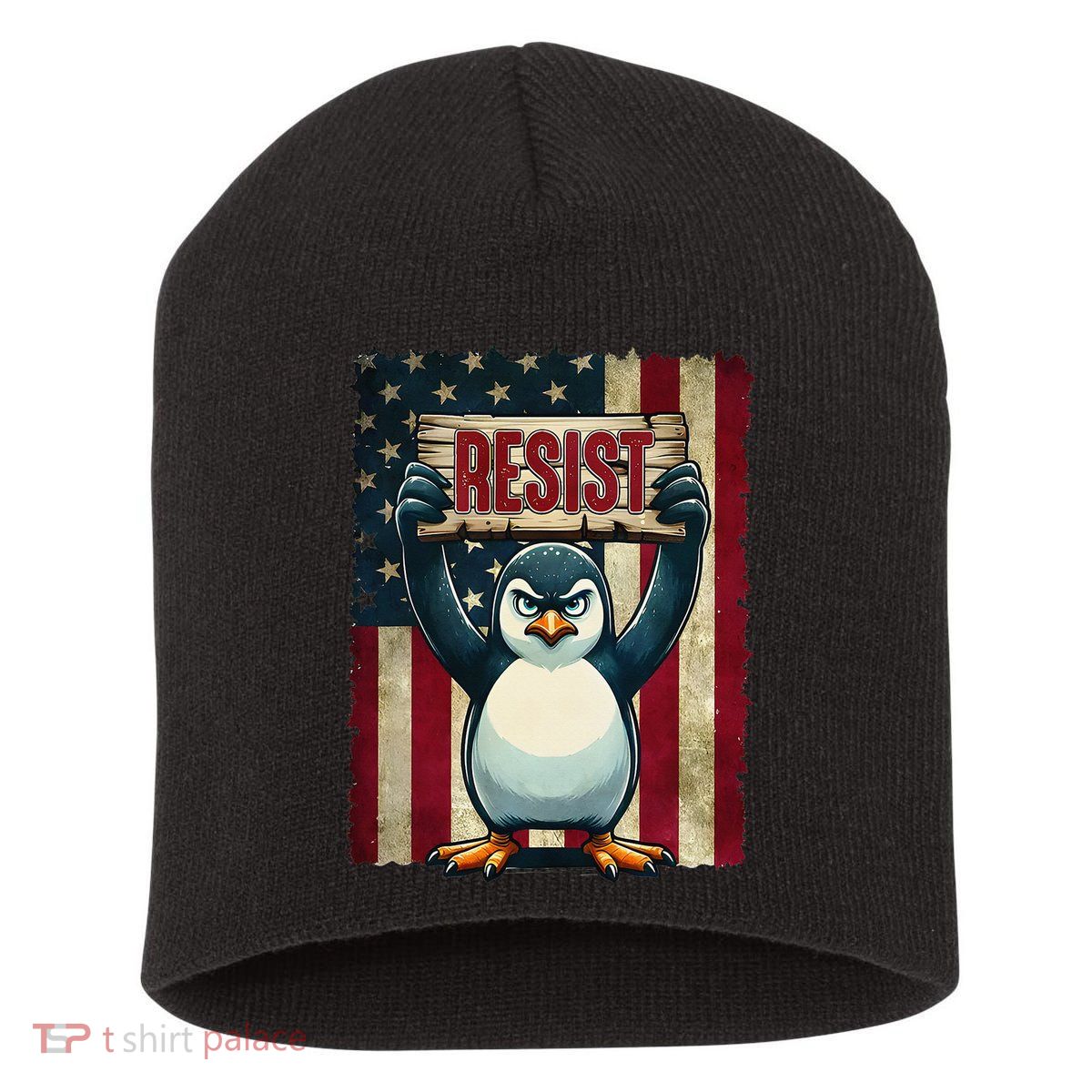 Penguin Resist Penguins Protest Against Tariffs Short Acrylic Beanie