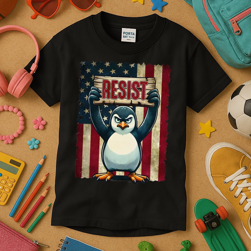 Penguin Resist Penguins Protest Against Tariffs Kids T-Shirt