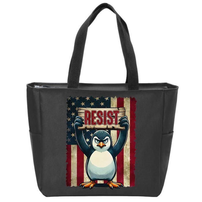 Penguin Resist Penguins Protest Against Tariffs Zip Tote Bag