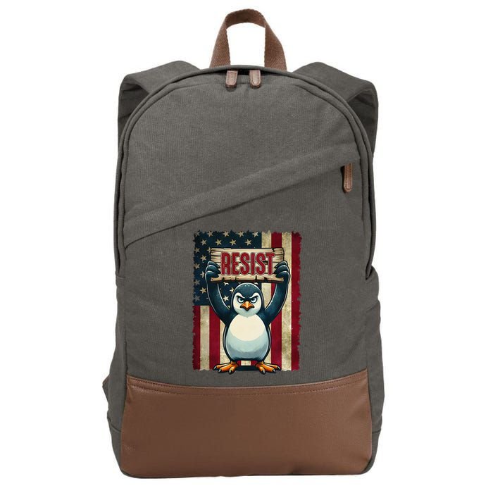 Penguin Resist Penguins Protest Against Tariffs Cotton Canvas Backpack