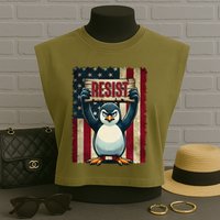 Penguin Resist Penguins Protest Against Tariffs Garment-Dyed Women's Muscle Tee