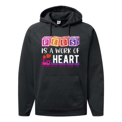 Pediatrician RN Pediatric Nurse PEDS Is A Work Of Heart Performance Fleece Hoodie