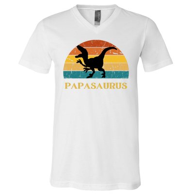 Papasaurus Retro V-Neck T-Shirt