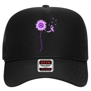 Purple Ribbon Pancreatic Cancer Awareness High Crown Mesh Back Trucker Hat